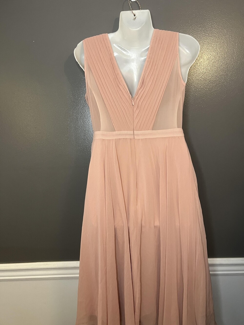 BCBGMAXAZRIA Deborah Dress Womens 4 Pink Pleated V Neck Chiffon Fit & Flare Midi - Picture 7 of 14